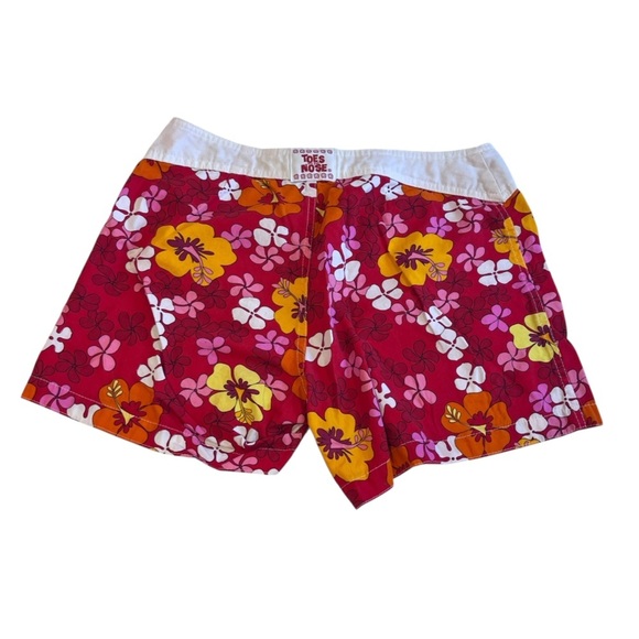 vintage y2k toes nose red floral print summer shorts psychedelic retro vacation - Picture 2 of 8
